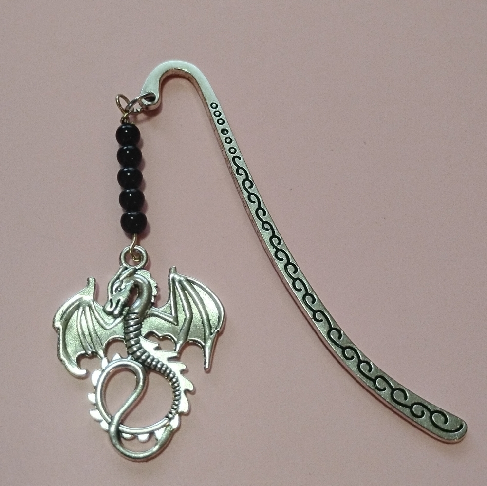 Dragon Silver Book Hook Bookmark Black Accents